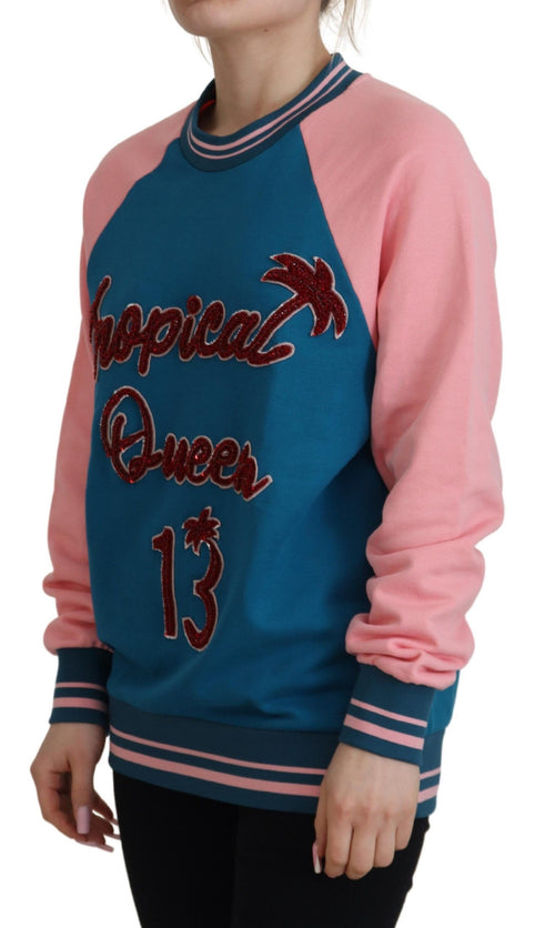 Dolce & Gabbana Blue Pink Queen Sequin Crystal Sweater - ClickThatClicks 
