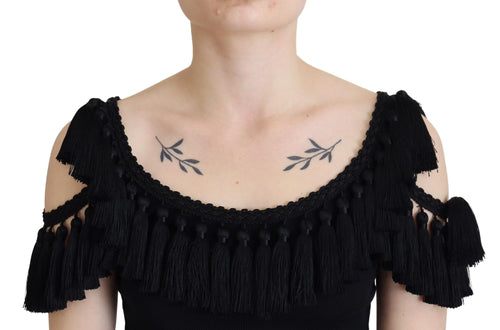 Dolce & Gabbana Black Tank Top Blouse Tassle Cotton Blouse - ClickThatClicks 