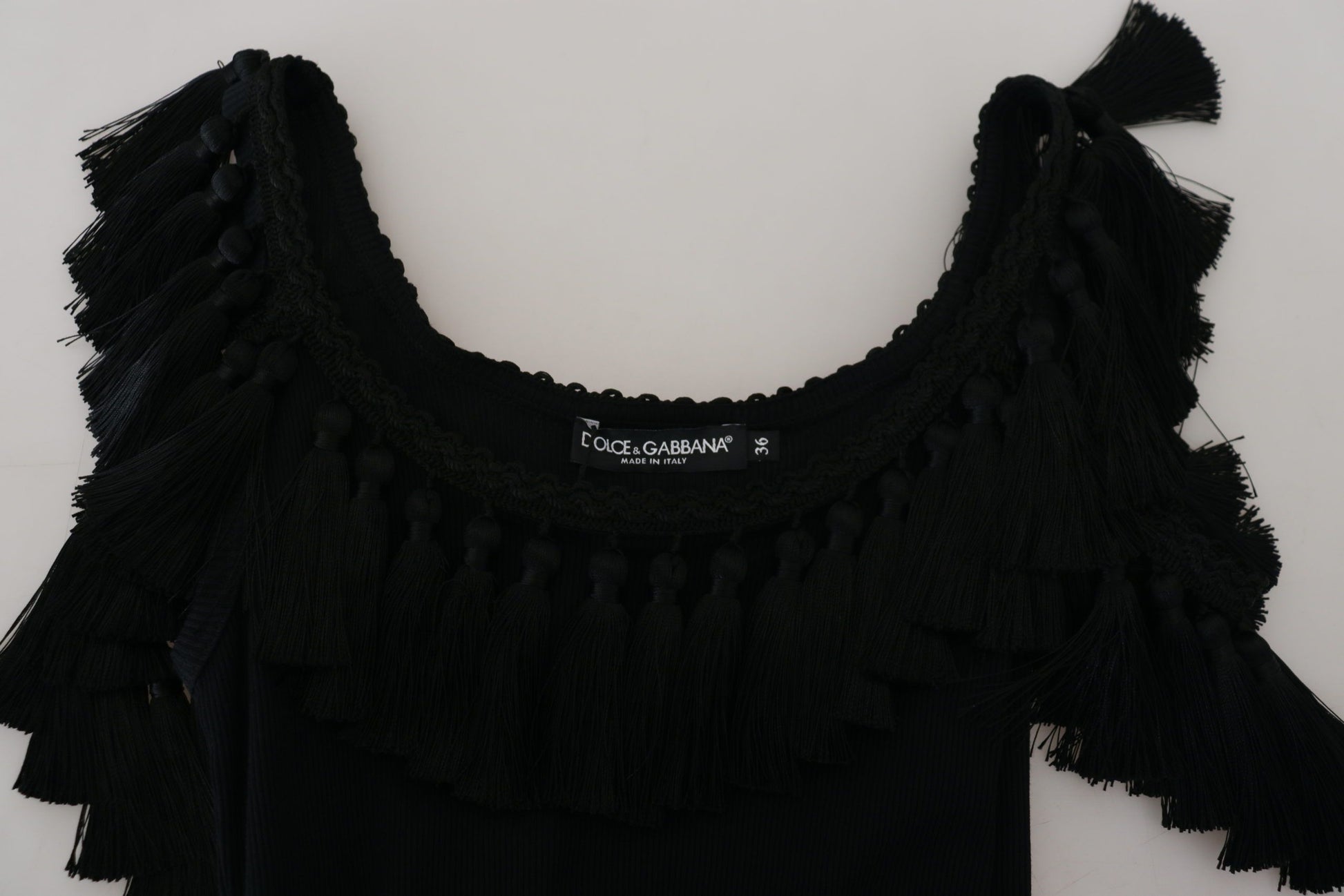 Dolce & Gabbana Black Tank Top Blouse Tassle Cotton Blouse - ClickThatClicks 