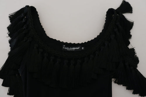 Dolce & Gabbana Black Tank Top Blouse Tassle Cotton Blouse - ClickThatClicks 