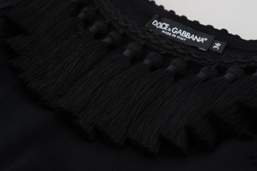 Dolce & Gabbana Black Tank Top Blouse Tassle Cotton Blouse - ClickThatClicks 