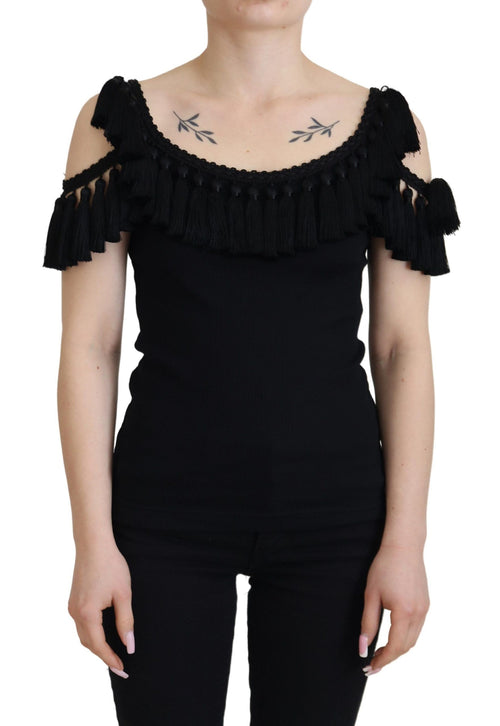 Dolce & Gabbana Black Tank Top Blouse Tassle Cotton Blouse - ClickThatClicks 