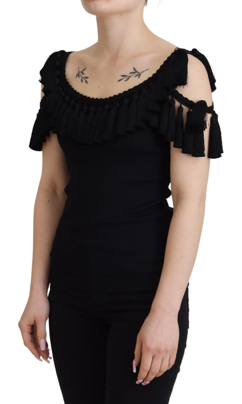 Dolce & Gabbana Black Tank Top Blouse Tassle Cotton Blouse - ClickThatClicks 