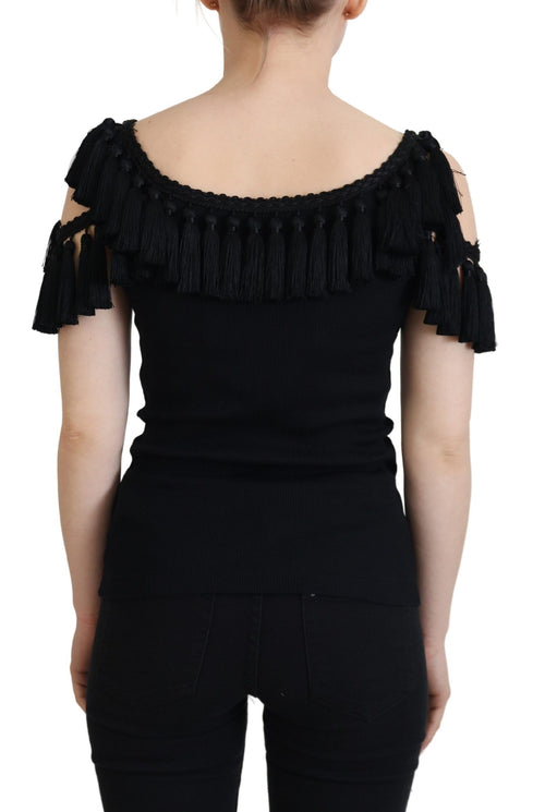 Dolce & Gabbana Black Tank Top Blouse Tassle Cotton Blouse - ClickThatClicks 
