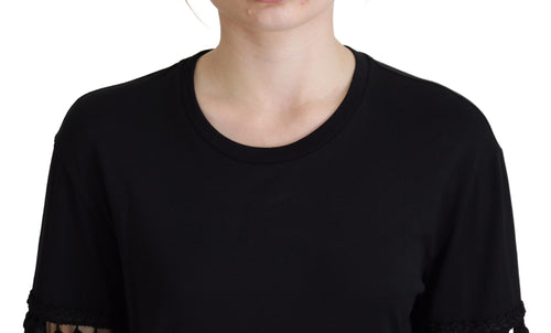 Dolce & Gabbana Black T-shirt Blouse Tassle Cotton Blouse - ClickThatClicks 