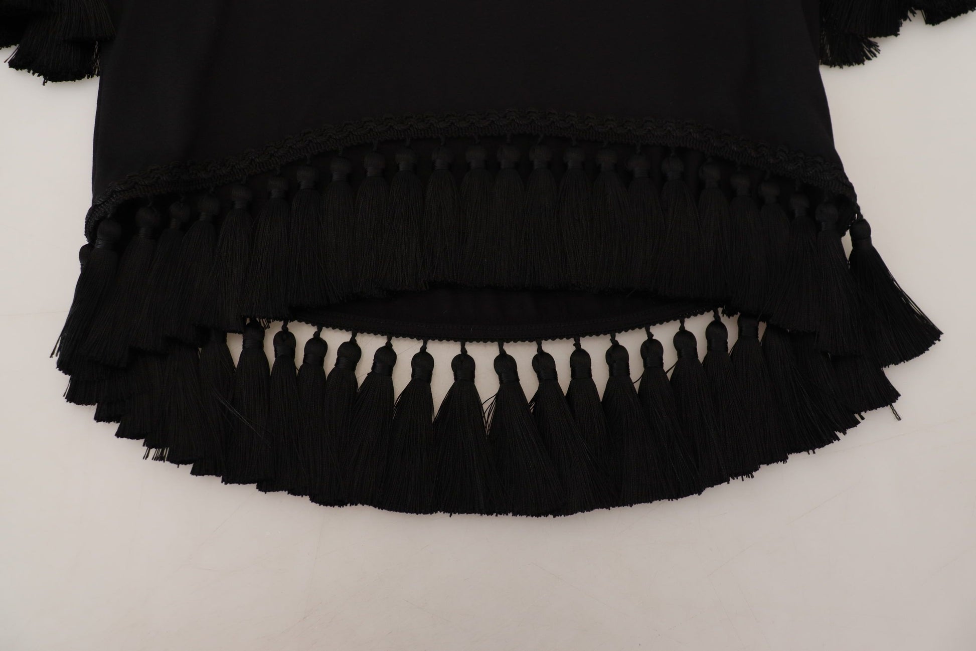 Dolce & Gabbana Black T-shirt Blouse Tassle Cotton Blouse - ClickThatClicks 