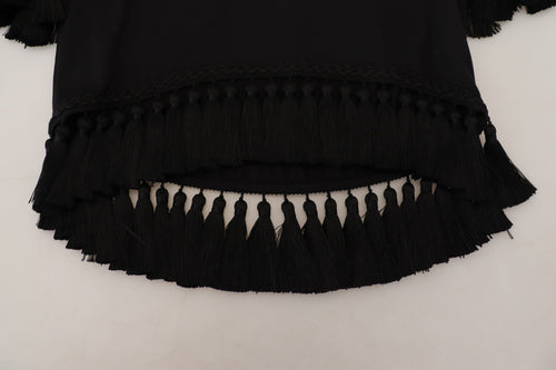 Dolce & Gabbana Black T-shirt Blouse Tassle Cotton Blouse - ClickThatClicks 