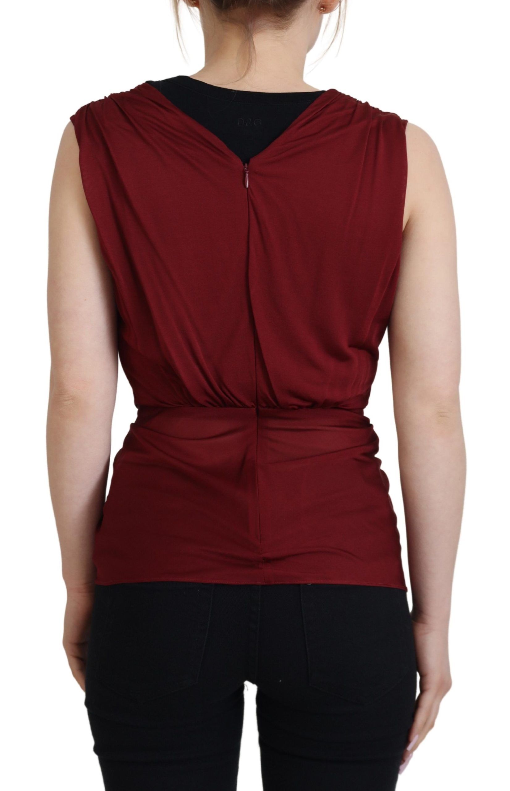 Dolce & Gabbana Bordeaux Silk Stretch Top Vest Blouse - ClickThatClicks 