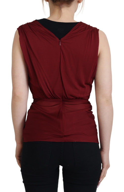 Dolce & Gabbana Bordeaux Silk Stretch Top Vest Blouse - ClickThatClicks 