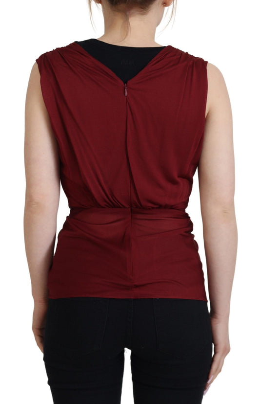 Dolce & Gabbana Bordeaux Silk Stretch Top Vest Blouse - ClickThatClicks 