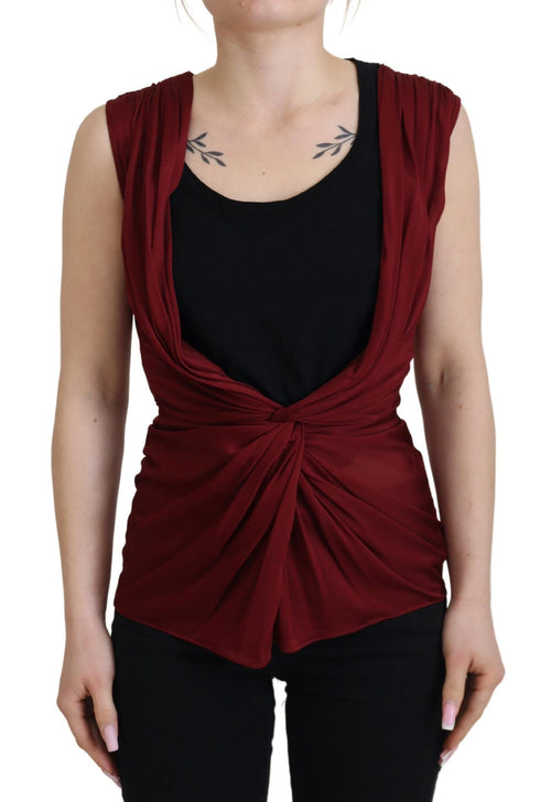 Dolce & Gabbana Bordeaux Silk Stretch Top Vest Blouse - ClickThatClicks 