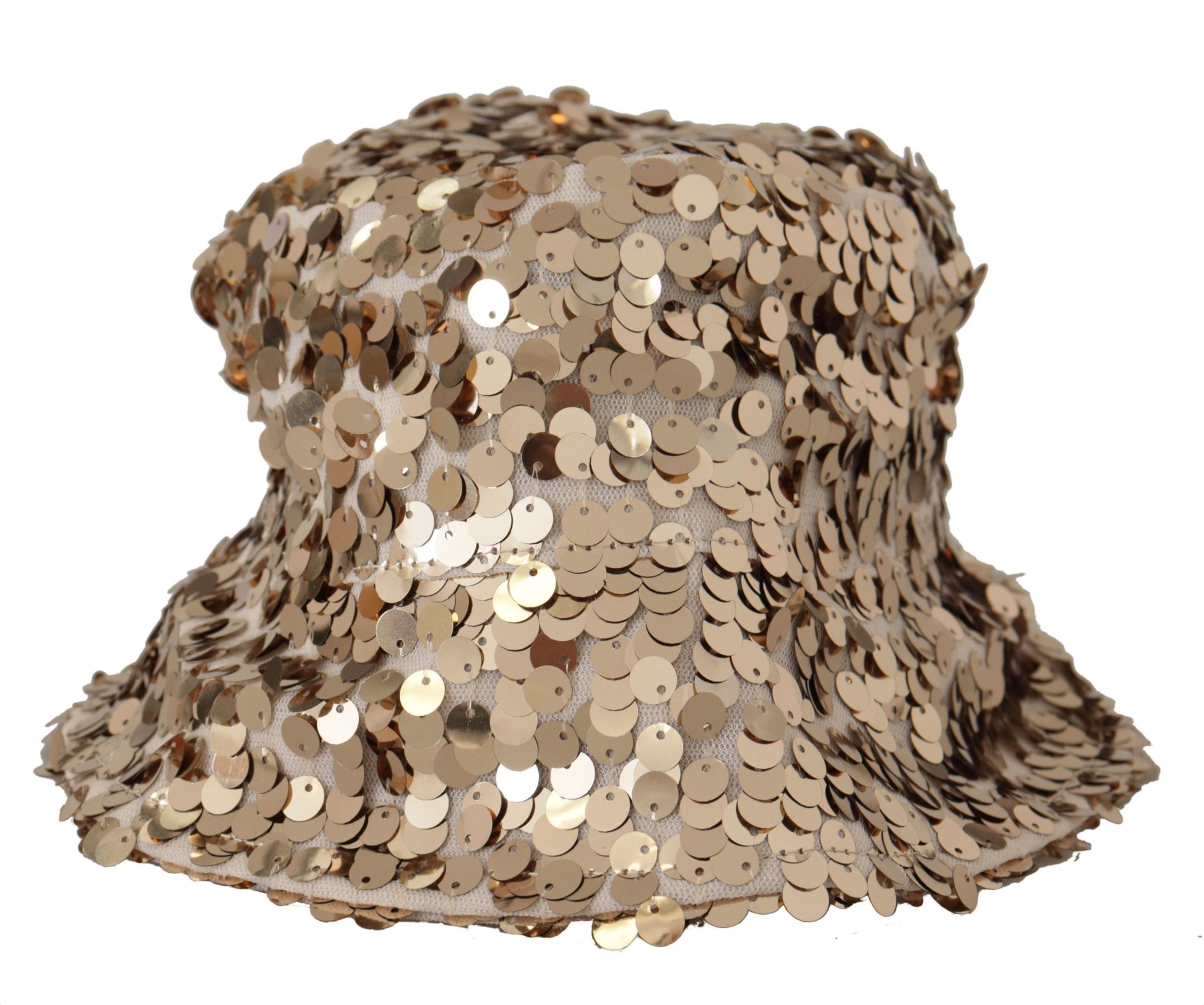 Dolce & Gabbana Gold Silk Sequin Embellished Designer Brim Bucket Hat - ClickThatClicks 
