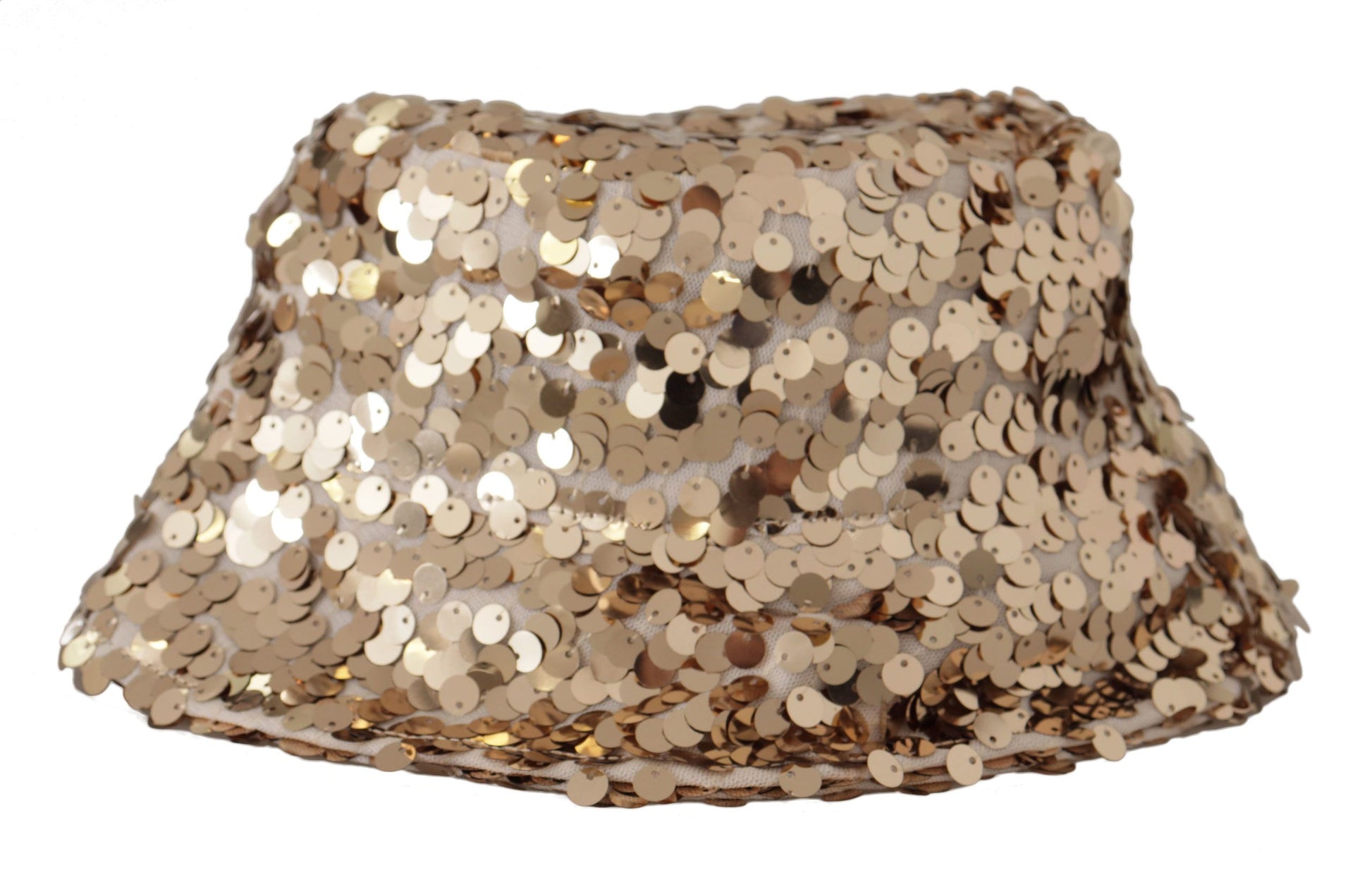 Dolce & Gabbana Gold Silk Sequin Embellished Designer Brim Bucket Hat - ClickThatClicks 