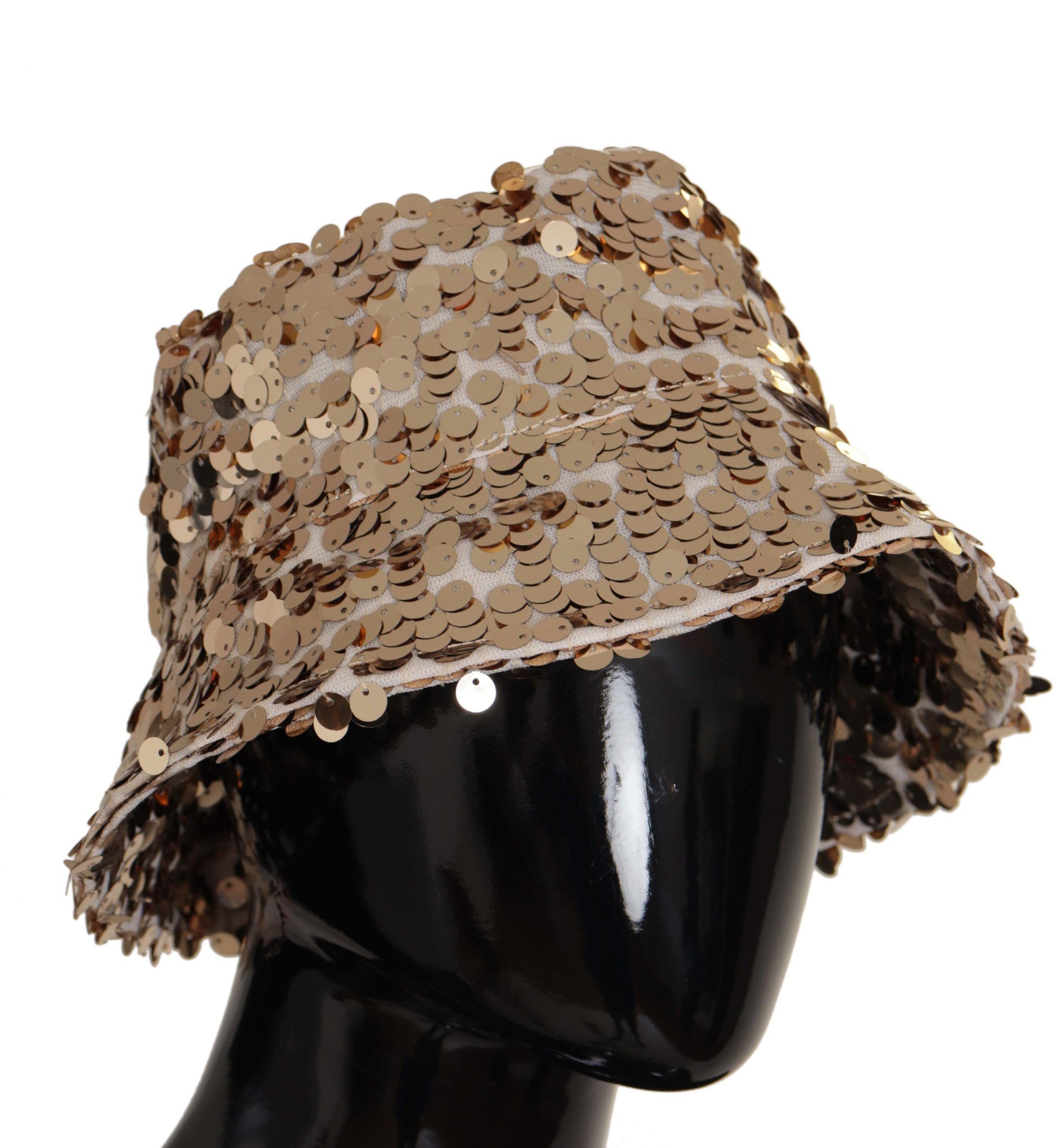 Dolce & Gabbana Gold Silk Sequin Embellished Designer Brim Bucket Hat - ClickThatClicks 