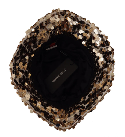 Dolce & Gabbana Gold Silk Sequin Embellished Designer Brim Bucket Hat - ClickThatClicks 