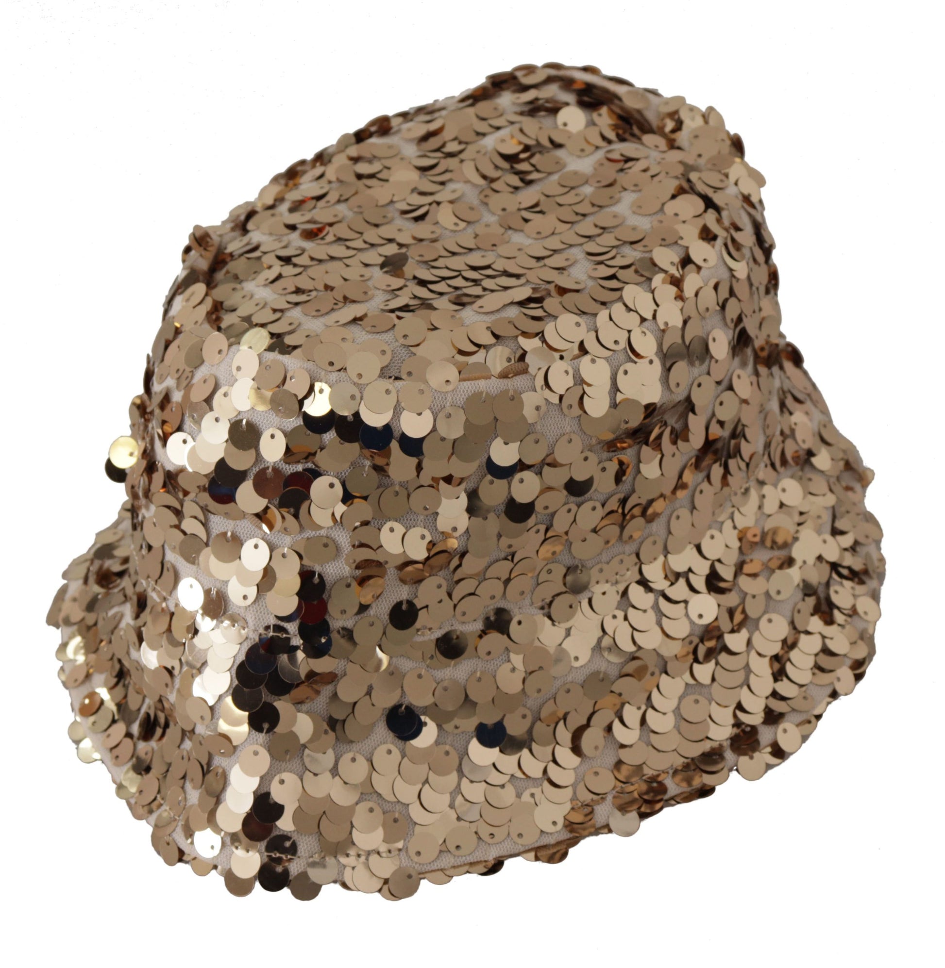 Dolce & Gabbana Gold Silk Sequin Embellished Designer Brim Bucket Hat - ClickThatClicks 