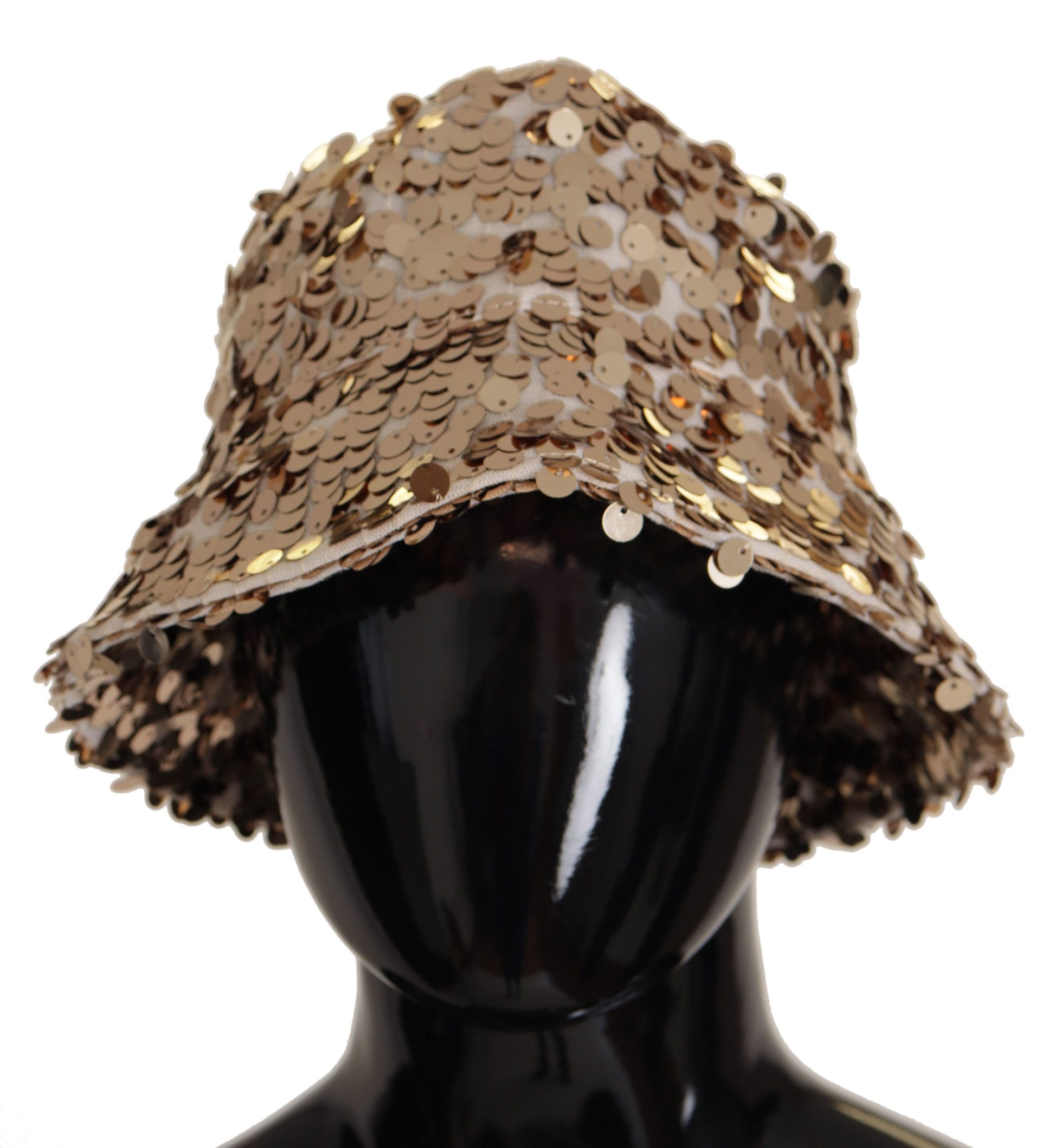 Dolce & Gabbana Gold Silk Sequin Embellished Designer Brim Bucket Hat - ClickThatClicks 