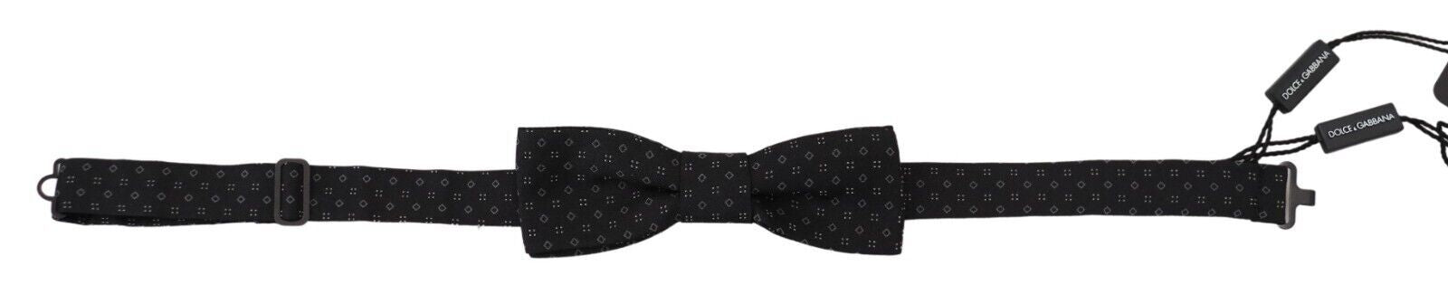 Dolce & Gabbana Black Pattern Silk Adjustable Neck Papillon Bow Tie - ClickThatClicks 