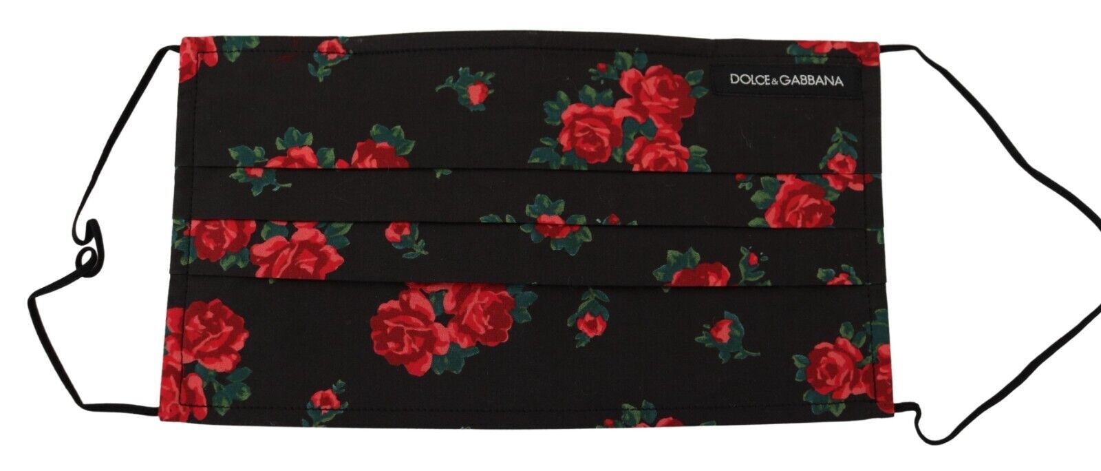 Dolce & Gabbana Black Floral Pleated Elastic Ear Strap One Size Face Mask - ClickThatClicks 