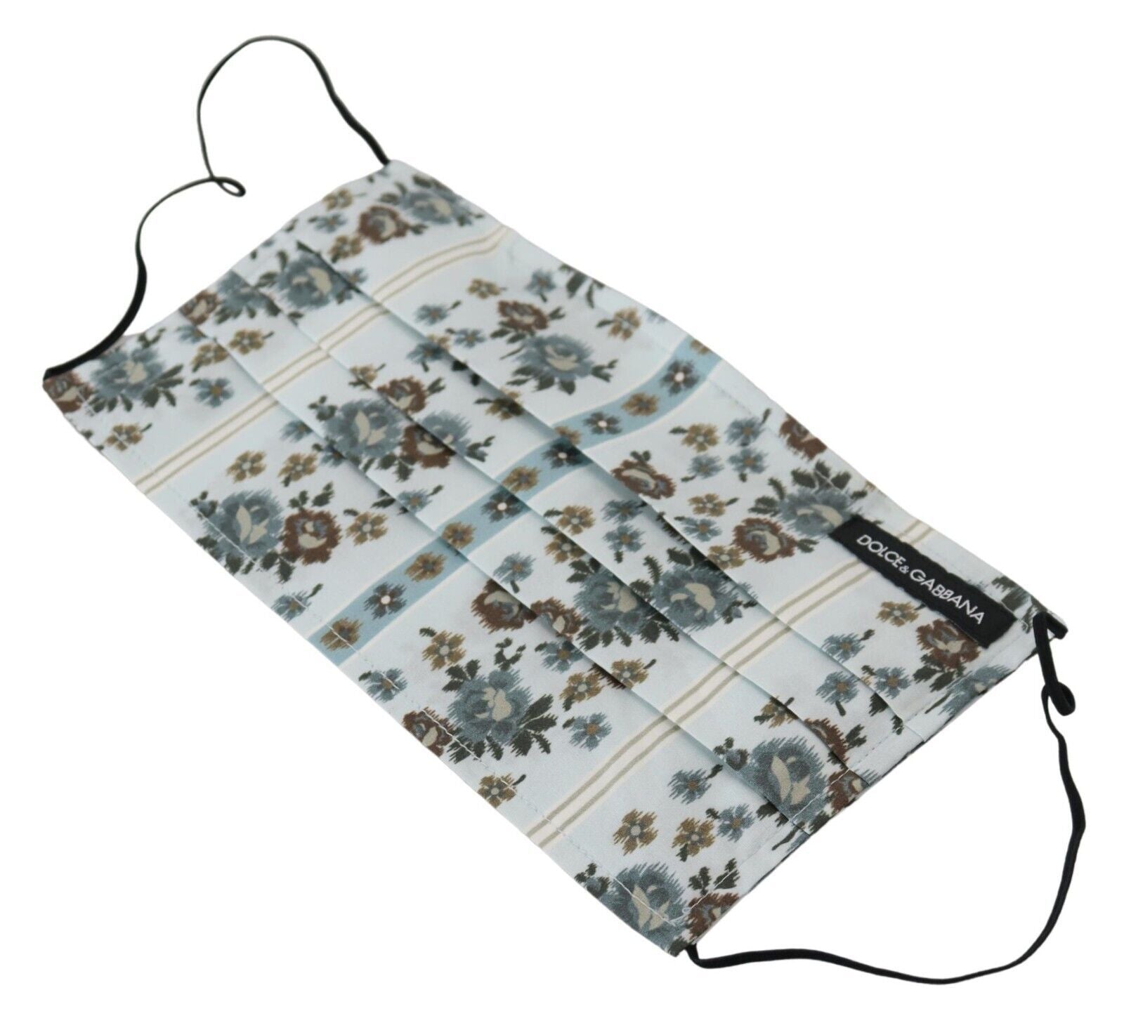 Dolce & Gabbana White Floral Cotton Pleated Elastic Ear Strap Face Mask - ClickThatClicks 