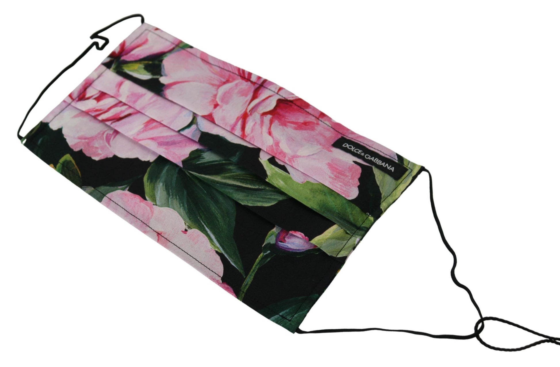 Dolce & Gabbana Black Floral Pleated Elastic Ear Strap Face Mask - ClickThatClicks 