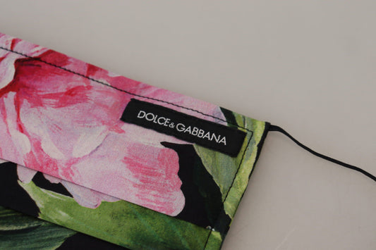 Dolce & Gabbana Black Floral Pleated Elastic Ear Strap Face Mask - ClickThatClicks 