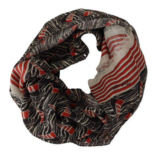 Dolce & Gabbana Black Red Linen Sailboat Stripe Print Shawl Scarf - ClickThatClicks 
