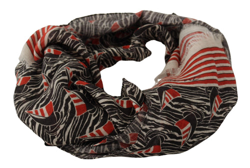 Dolce & Gabbana Black Red Linen Sailboat Stripe Print Shawl Scarf - ClickThatClicks 