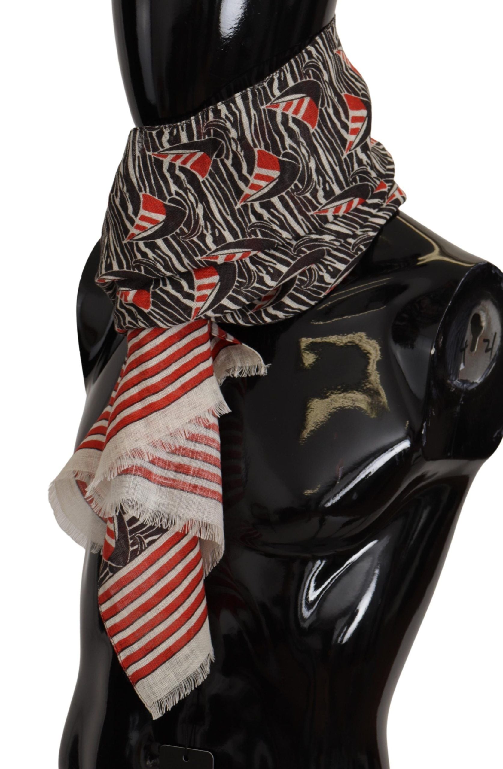 Dolce & Gabbana Black Red Linen Sailboat Stripe Print Shawl Scarf - ClickThatClicks 