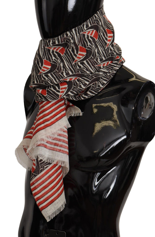 Dolce & Gabbana Black Red Linen Sailboat Stripe Print Shawl Scarf - ClickThatClicks 