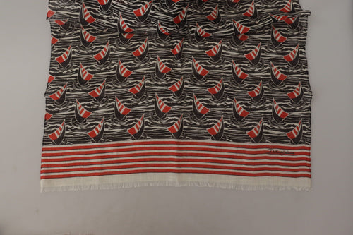 Dolce & Gabbana Black Red Linen Sailboat Stripe Print Shawl Scarf - ClickThatClicks 