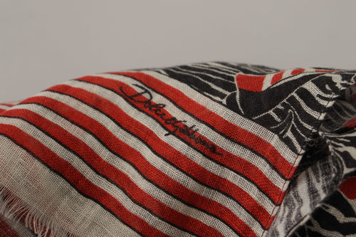 Dolce & Gabbana Black Red Linen Sailboat Stripe Print Shawl Scarf - ClickThatClicks 