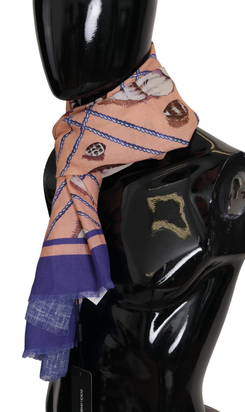 Dolce & Gabbana Blue Linen Seashell Pattern Mens Wrap Shawl Scarf - ClickThatClicks 