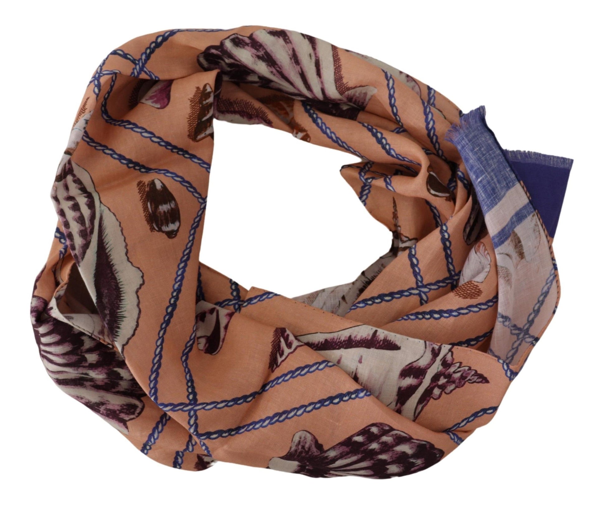 Dolce & Gabbana Blue Linen Seashell Pattern Mens Wrap Shawl Scarf - ClickThatClicks 