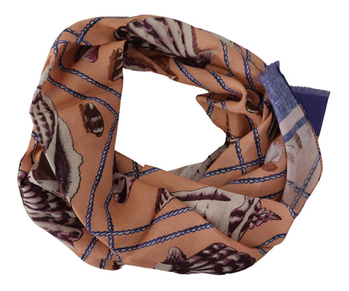 Dolce & Gabbana Blue Linen Seashell Pattern Mens Wrap Shawl Scarf - ClickThatClicks 