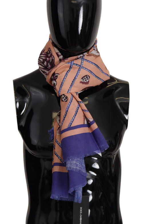 Dolce & Gabbana Blue Linen Seashell Pattern Mens Wrap Shawl Scarf - ClickThatClicks 
