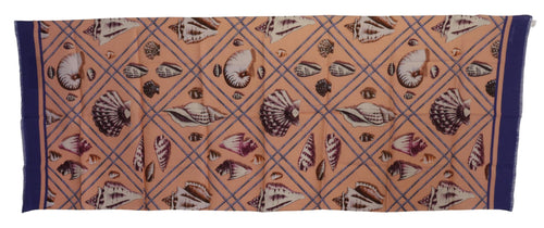 Dolce & Gabbana Blue Linen Seashell Pattern Mens Wrap Shawl Scarf - ClickThatClicks 
