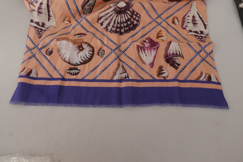 Dolce & Gabbana Blue Linen Seashell Pattern Mens Wrap Shawl Scarf - ClickThatClicks 