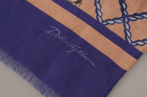 Dolce & Gabbana Blue Linen Seashell Pattern Mens Wrap Shawl Scarf - ClickThatClicks 