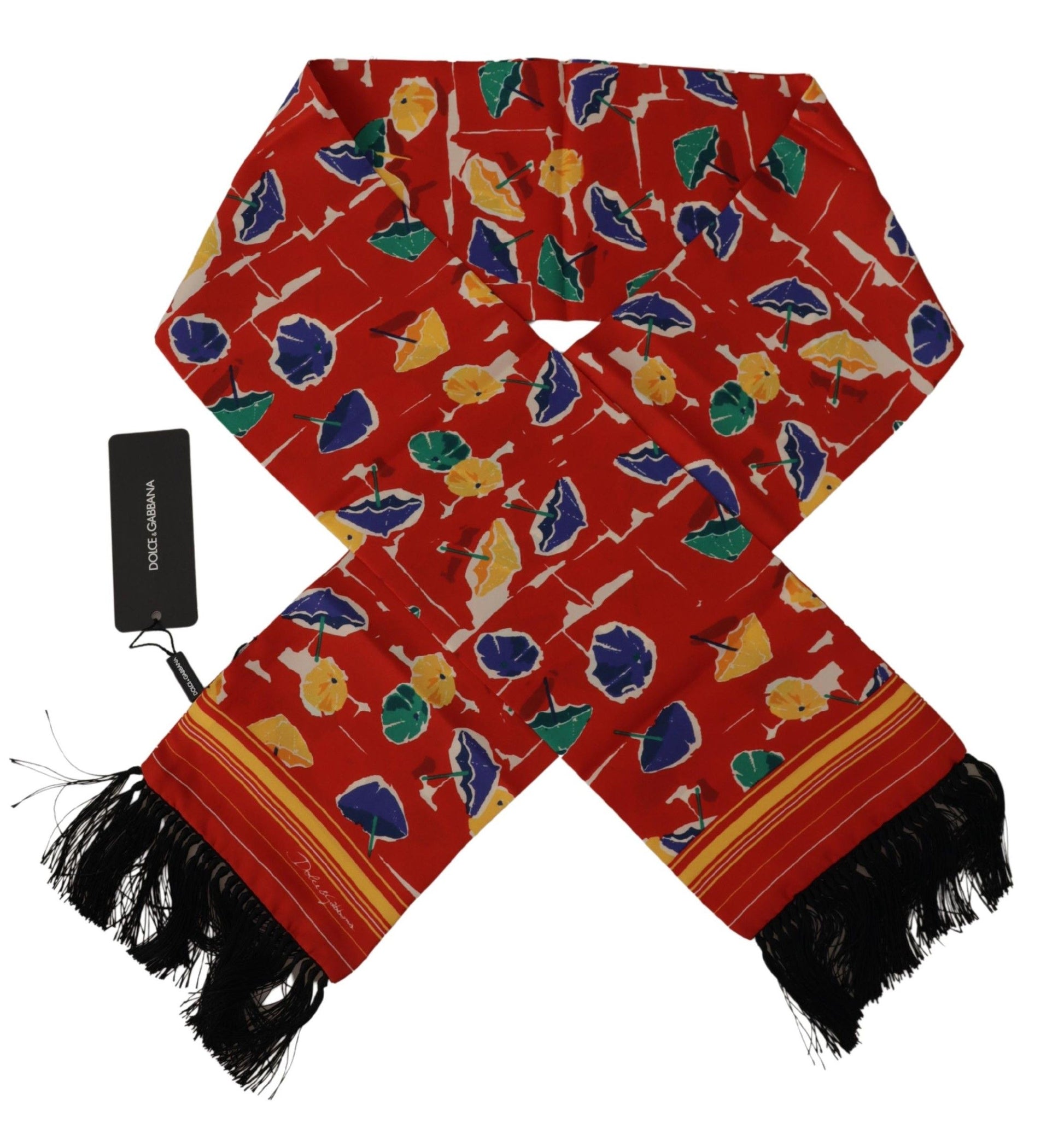 Dolce & Gabbana Multicolor DG Umbrellas Print Shawl Fringe Scarf - ClickThatClicks 