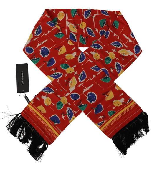 Dolce & Gabbana Multicolor DG Umbrellas Print Shawl Fringe Scarf - ClickThatClicks 