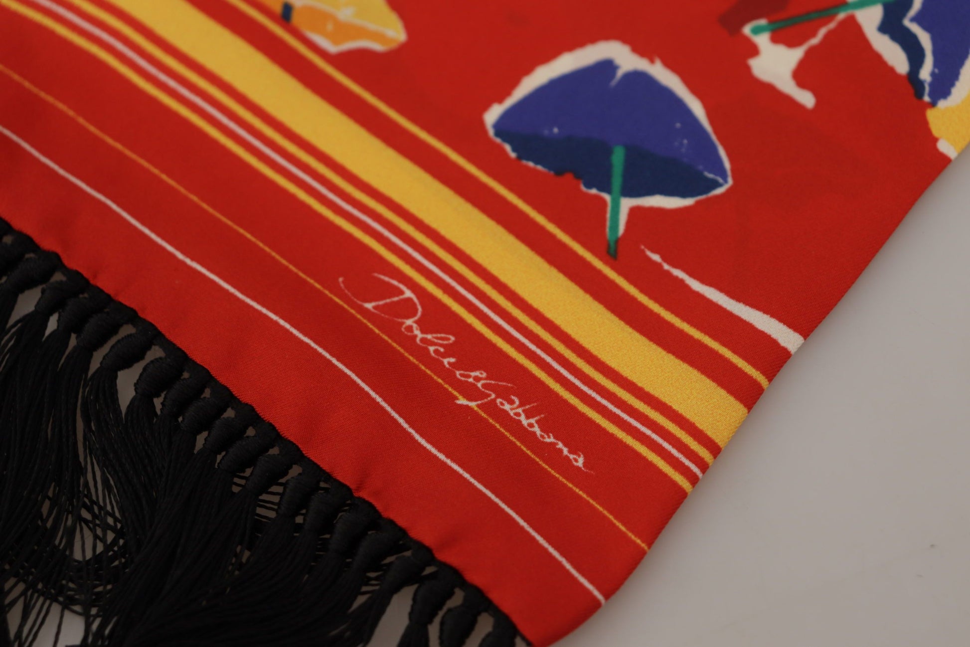 Dolce & Gabbana Multicolor DG Umbrellas Print Shawl Fringe Scarf - ClickThatClicks 