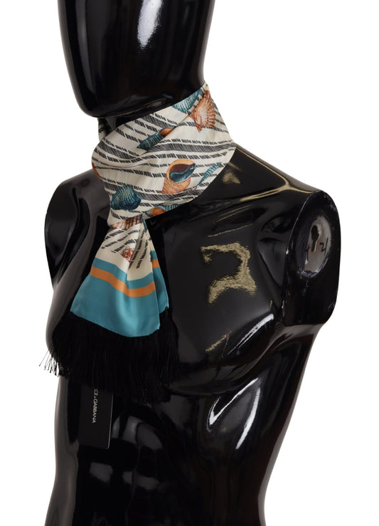 Dolce & Gabbana Multicolor Seashells DG Print Silk Shawl Fringe Scarf - ClickThatClicks 