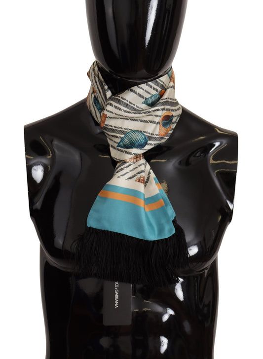 Dolce & Gabbana Multicolor Seashells DG Print Silk Shawl Fringe Scarf - ClickThatClicks 