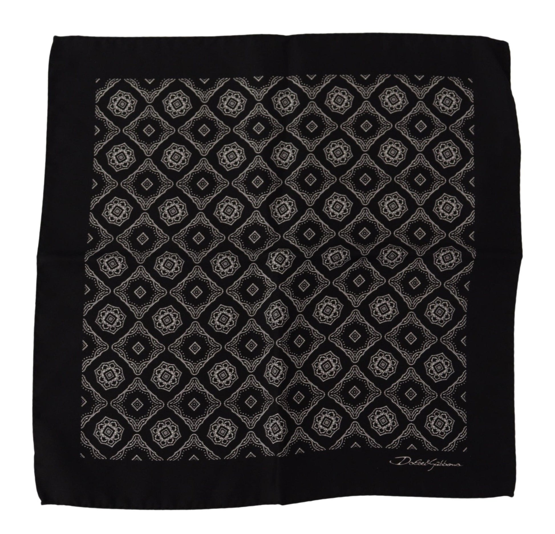 Dolce & Gabbana Black Geometric Patterned Square Handkerchief Scarf - ClickThatClicks 