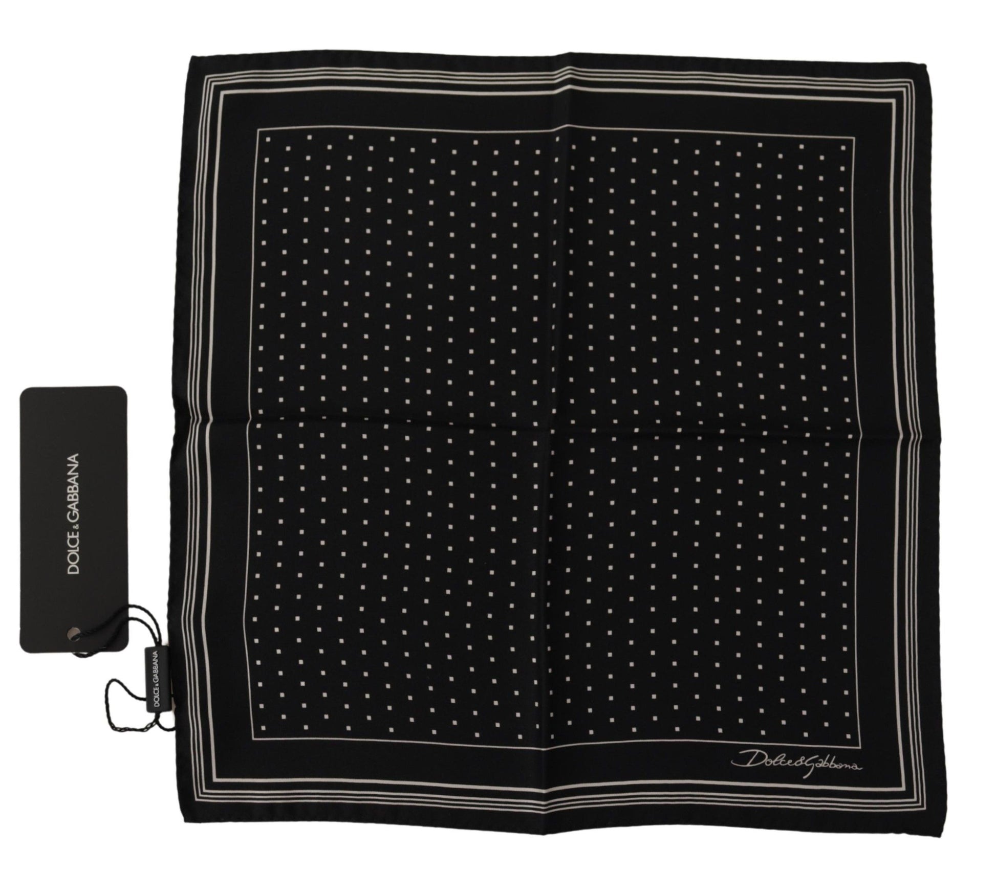 Dolce & Gabbana Black Polka Dots DG Logo Square Handkerchief - ClickThatClicks 