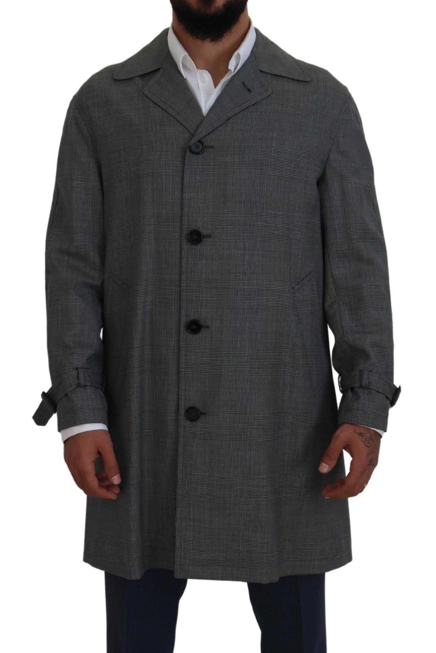 Dolce & Gabbana Gray Wool Plaid Long Trench Coat Jacket Trench Coat Jacket - ClickThatClicks 