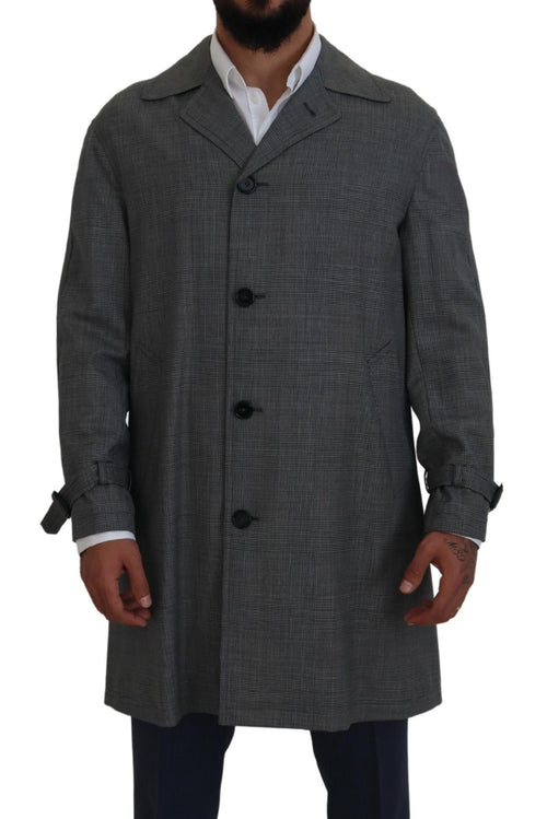 Dolce & Gabbana Gray Wool Plaid Long Trench Coat Jacket Trench Coat Jacket - ClickThatClicks 