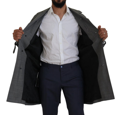 Dolce & Gabbana Gray Wool Plaid Long Trench Coat Jacket Trench Coat Jacket - ClickThatClicks 