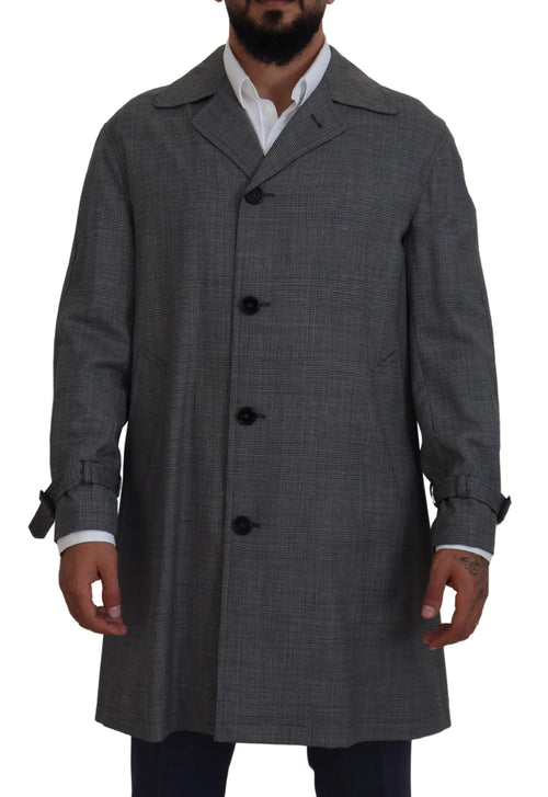 Dolce & Gabbana Gray Wool Plaid Long Trench Coat Jacket Trench Coat Jacket - ClickThatClicks 